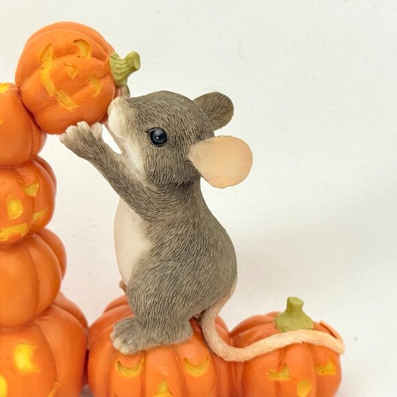 Fitz & Floyd Charming Tails Mouse & Pumpkin Figurine Collectible Signed - Picture 4 of 10